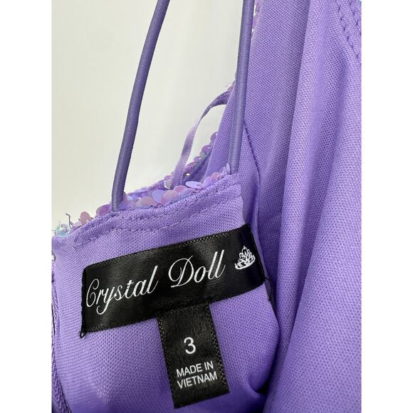 Crystal Doll Juniors Size 3 Purple Sequin Maxi Dress Gown Slit Prom Gala Formal - Picture 6 of 6